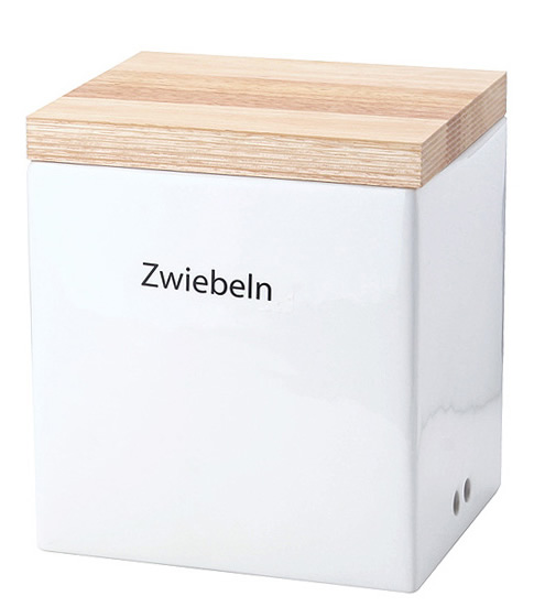 Continenta Vorratsdose  Zwiebel aus Keramik mit Holzdeckel 19 x 15,5 x 20,5 cm weiß