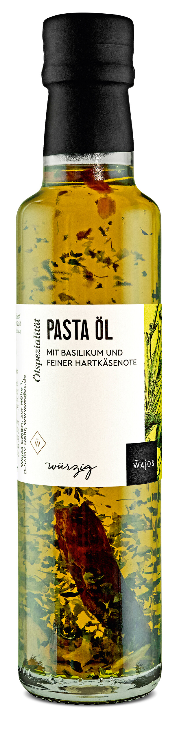 Wajos Pasta Öl mit Basilikum und feiner Hartkäsenote 250 ml