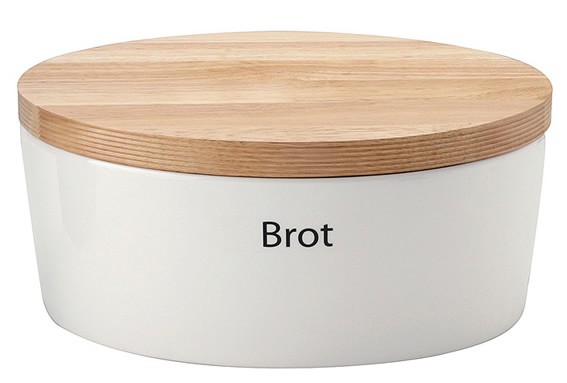 Continenta Brottopf oval aus Keramik mit Holzdeckel 27 x 20 x 13,5 cm weiß